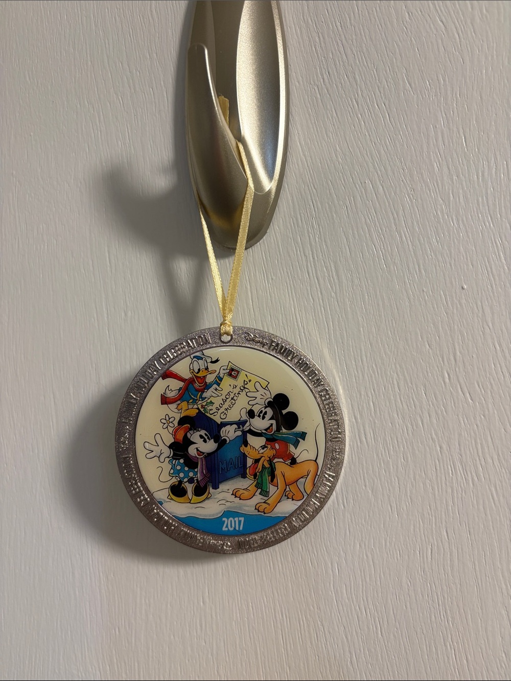 Disney Silver & Cream Holiday Ornament with Mickey, Minnie, Donald, Pluto